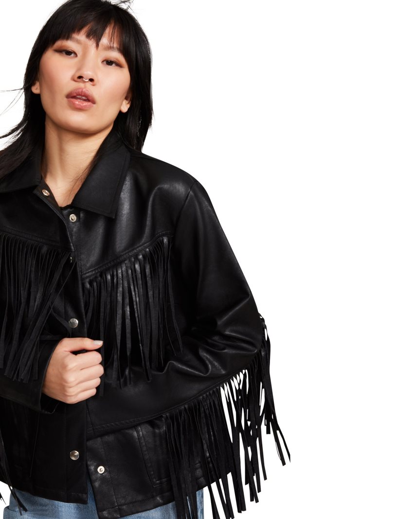 Chaquetas Steve Madden Fringe Mujer Negras | ES PV06S1